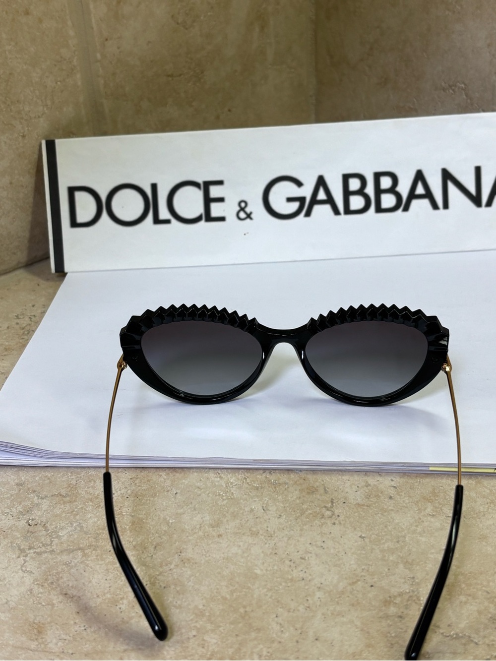 New Dolce & Gabbana DG6136 501/8G Black Cat-Eye Sunglasses with Gold Temples - Picture 5 of 13